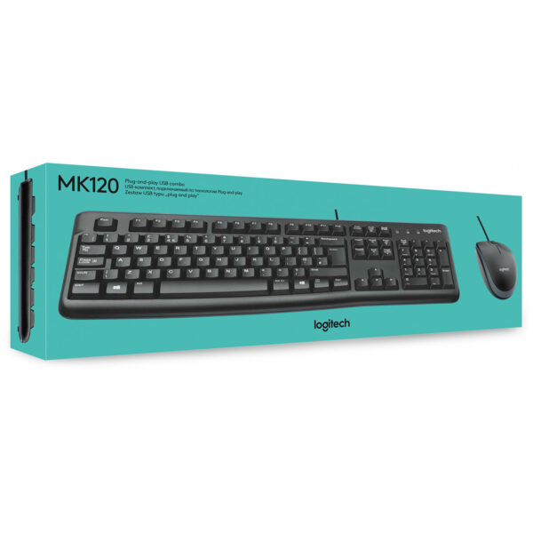 Logitech Desktop MK120 Wired simplicity - Full-size (100%) - Wired - USB - AZERTY - Black - Mouse included