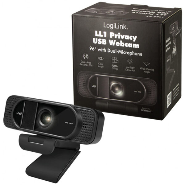 LogiLink Full-HD-USB-Webcam mit Dual-Mikrofon schwarz 96 Grad Weitwinkelobjektiv Fixfokus - Image 3