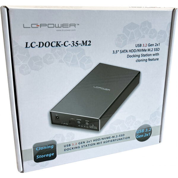 LC-Power LC-dock-C-35-M2 - Externes 3.5'' SATA HDD+ M.2 NVMe Gehäuse Aluminium USB 3 - Image 2