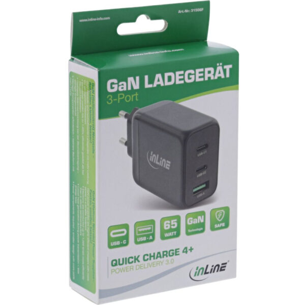 InLine USB PD power supply - GaN charger - 3-port - Dual USB-C + USB-A - 65W - Image 4