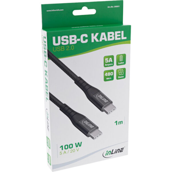 InLine USB 2.0 cable - USB-C male/male 100W quick charger cable - 1m