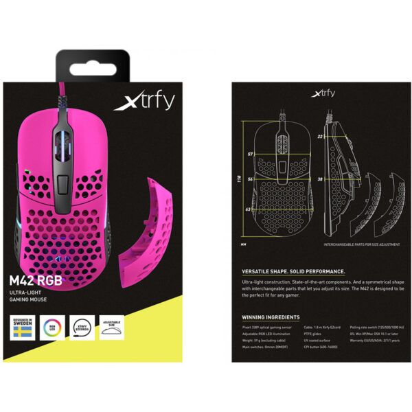 Cherry Xtrfy M42 RGB - Ambidextrous - Optical - USB Type-A - 16000 DPI - Pink - Image 3