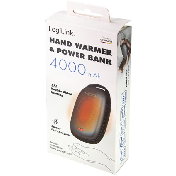 LogiLink PA0264 - Hand-warming power bank with 4000mAh and double-sided heating: THREE adjustable temperature settings, metal grey - Image 6