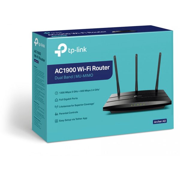 TP-LINK Archer A8 - Wi-Fi 5 (802.11ac) - Dual-band (2.4 GHz / 5 GHz) - Ethernet LAN - Black - Portable router - Image 2