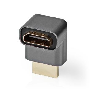 HDMI™ Adapter | HDMI™ Connector / HDMI™ Male | HDMI™ Female / HDMI™ Output | Gold Plated | Angled 270° | Aluminium | Gun Metal Grey | 1 pcs | Cover Window Box
