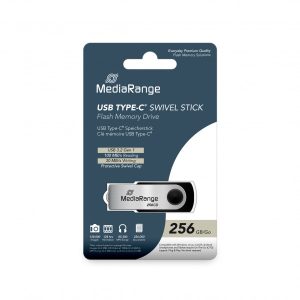MediaRange USB 3.2 Gen 1 Type-C® Swivel USB Stick, 256 GB, Silver, Black