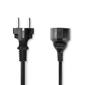 Power Cable | Plug with earth contact male | Plug with earth contact female | Straight | Straight | Nickel Plated | 3.00 m | Round | PVC | Black | Label
