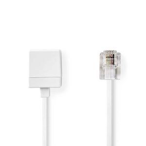 Telecom Extension Cable | RJ11 Male | RJ11 Female | 10.0 m | Cable design: Flat | Plating: Gold Plated | Cable type: RJ11 | White | Label