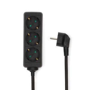 Extension Socket | Type F (CEE 7/7) | 3-Way | 1.50 m | 3680 W | 16 A | Kind of grounding: Side Contacts | 230 V AC 50/60 Hz | Socket angle: 45 ° | H05VV-F 3G1.5mm² | Black
