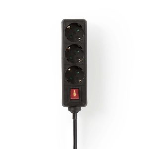 Extension Socket | Type F (CEE 7/7) | 3-Way | 1.50 m | 3680 W | 16 A | Kind of grounding: Side Contacts | 230 V AC 50/60 Hz | Socket angle: 45 ° | H05VV-F 3G1.5mm² | On/Off switch | Black