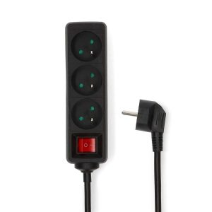 Extension Socket | Type E (CEE 7/6) | 3-Way | 5.00 m | 3680 W | 16 A | Kind of grounding: Pin Earth | 230 V AC 50/60 Hz | Socket angle: 45 ° | H05VV-F 3G1.5mm² | On/Off switch | Black