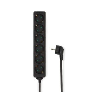 Extension Socket | Type F (CEE 7/7) | 6-Way | 1.50 m | 3680 W | 16 A | Kind of grounding: Side Contacts | 230 V AC 50/60 Hz | Socket angle: 45 ° | H05VV-F 3G1.5mm² | Black