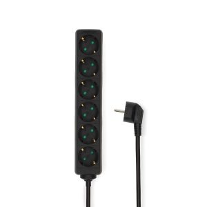 Extension Socket | Type F (CEE 7/7) | 6-Way | 3.00 m | 3680 W | 16 A | Kind of grounding: Side Contacts | 230 V AC 50/60 Hz | Socket angle: 45 ° | H05VV-F 3G1.5mm² | Black