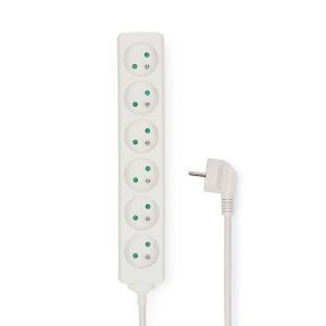 Extension Socket | Type F (CEE 7/7) | 6-Way | 3.00 m | 3680 W | 16 A | Kind of grounding: Side Contacts | 230 V AC 50/60 Hz | Socket angle: 45 ° | H05VV-F 3G1.5mm² | White