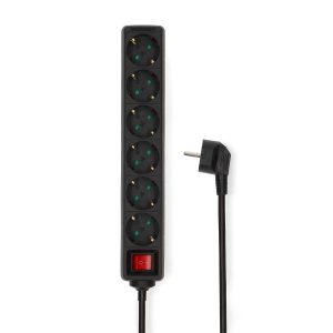 Extension Socket | Type F (CEE 7/7) | 6-Way | 5.00 m | 3680 W | 16 A | Kind of grounding: Side Contacts | 230 V AC 50/60 Hz | Socket angle: 45 ° | H05VV-F 3G1.5mm² | On/Off switch | Black