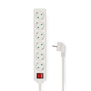 Extension Socket | Type F (CEE 7/7) | 6-Way | 5.00 m | 3680 W | 16 A | Kind of grounding: Side Contacts | 230 V AC 50/60 Hz | Socket angle: 45 ° | H05VV-F 3G1.5mm² | On/Off switch | White
