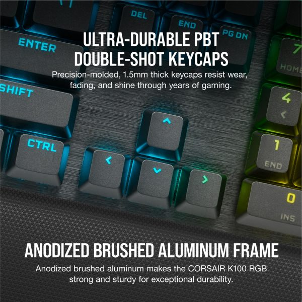 Corsair K100 RGB Optical-Mechanical Gaming - Standard - USB - Opto-mechanical key switch - QWERTZ - RGB LED - Black - Image 11