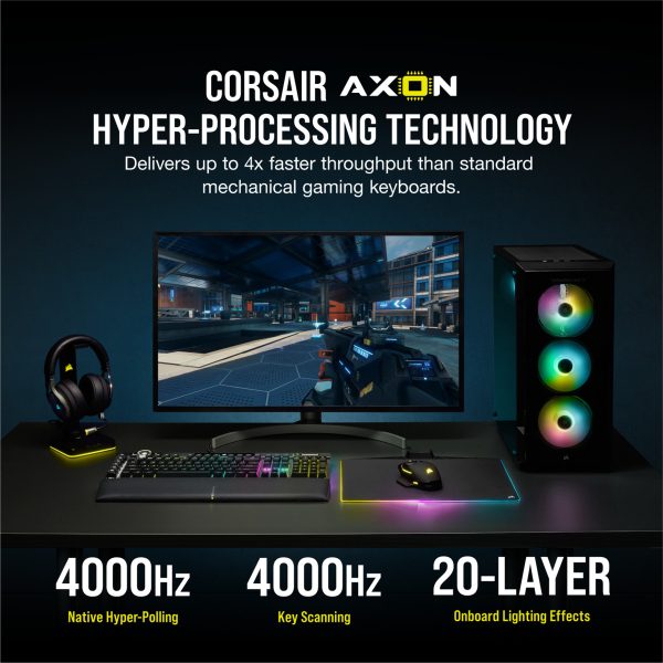 Corsair K100 RGB Optical-Mechanical Gaming - Standard - USB - Opto-mechanical key switch - QWERTZ - RGB LED - Black - Image 16