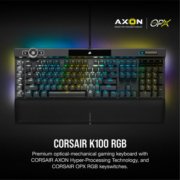Corsair K100 RGB Optical-Mechanical Gaming - Standard - USB - Opto-mechanical key switch - QWERTZ - RGB LED - Black - Image 27