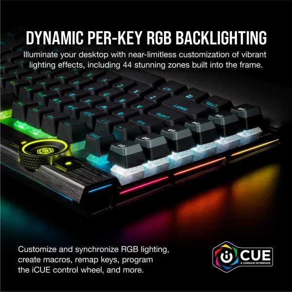 Corsair K100 RGB Optical-Mechanical Gaming - Standard - USB - Opto-mechanical key switch - QWERTZ - RGB LED - Black - Image 34