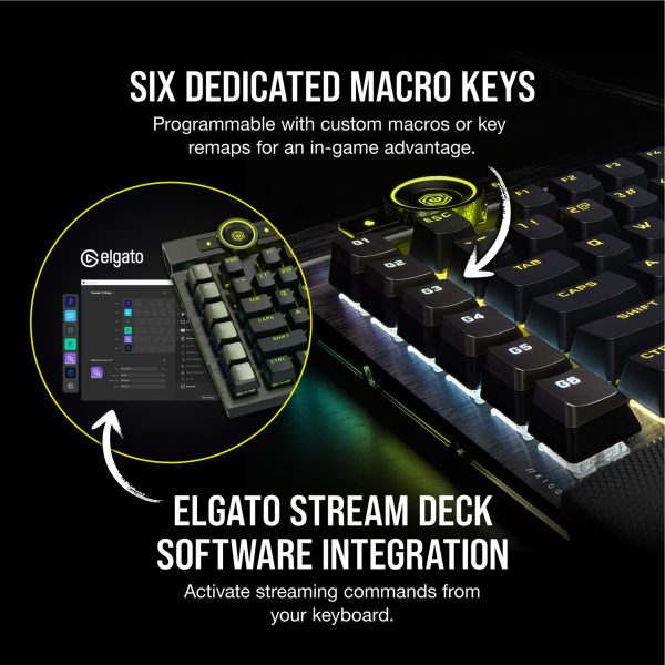 Corsair K100 RGB Optical-Mechanical Gaming - Standard - USB - Opto-mechanical key switch - QWERTZ - RGB LED - Black - Image 5