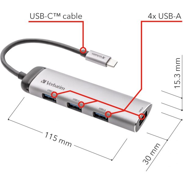 Verbatim USB-C Multiport Hub Four Port USB 3.2 Gen 1 - Hub - USB 3.0 - Image 6