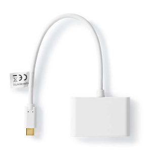 USB Adapter | USB 3.2 Gen 1 | USB-C™ Male | 2x USB-A | 1000 Mbps | 0.20 m | Round | Nickel Plated | PVC | White | Polybag