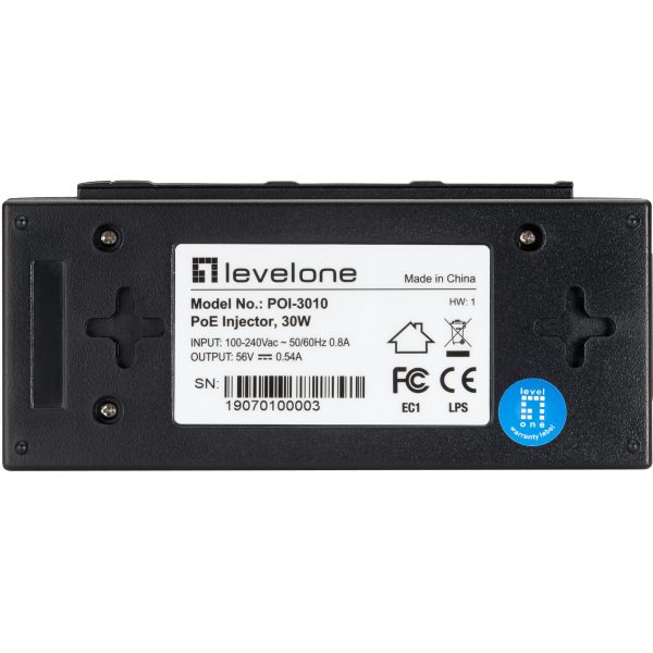 LevelOne POI-3010 - Fast Ethernet - Gigabit Ethernet - 10,100,1000 Mbit/s - IEEE 802.3,IEEE 802.3ab,IEEE 802.3af,IEEE 802.3at,IEEE 802.3u - 100 m - Black - PoE - Power