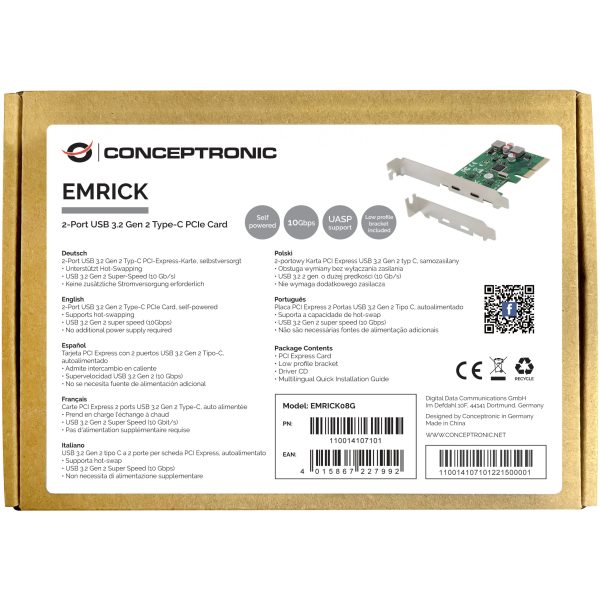 Conceptronic 2-PORT USB 3.2 GEN 2 TYPE-C PCIE