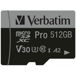 Verbatim Micro SD Card 512 GB SDXC Pro UHS-III Class 10 inkl. Adapter 1 - Extended Capacity SD (MicroSDHC)