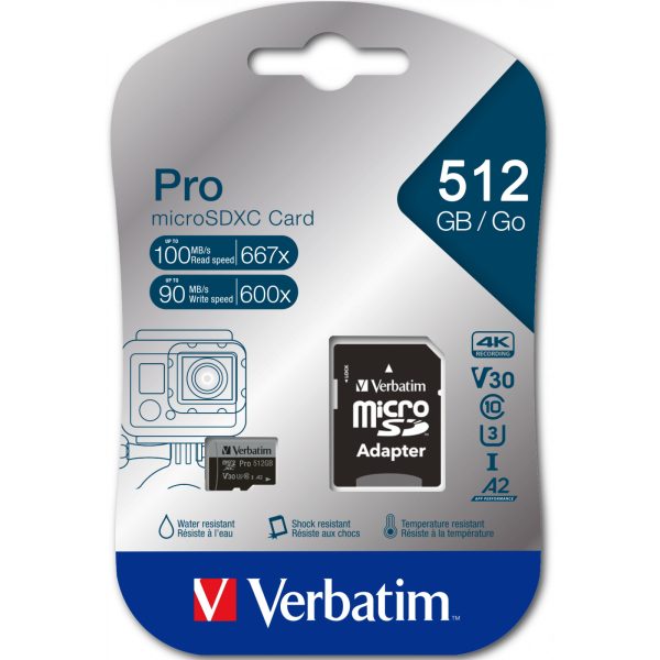 Verbatim Micro SD Card 512 GB SDXC Pro UHS-III Class 10 inkl. Adapter 1 - Extended Capacity SD (MicroSDHC) - Image 2