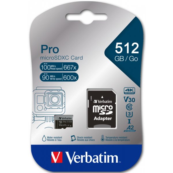 Verbatim Micro SD Card 512 GB SDXC Pro UHS-III Class 10 inkl. Adapter 1 - Extended Capacity SD (MicroSDHC) - Image 3