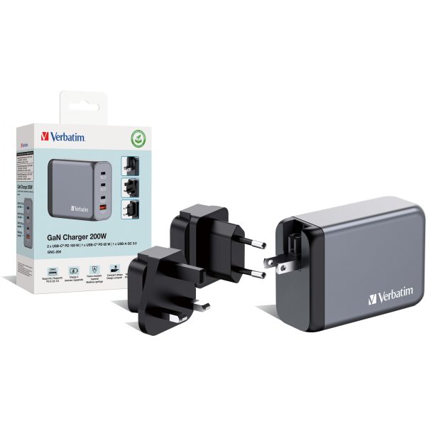 Verbatim GaN Charger 200W Verbatim 200W UK/US/EU 4-Port GaN3 Wall Charger With Power Delivery - Image 3